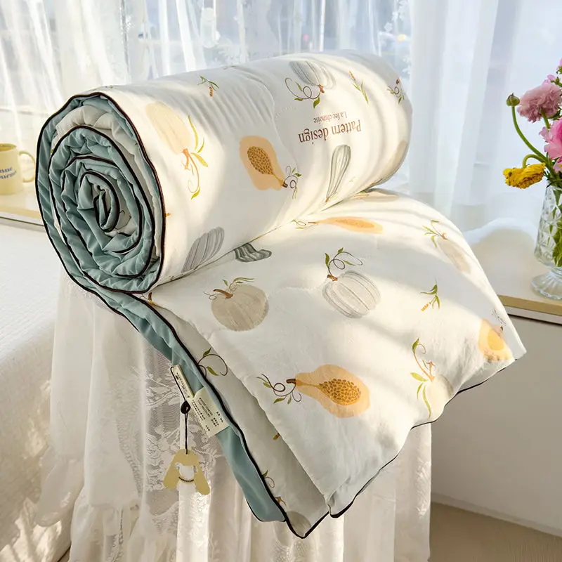 Small Fresh Summer Quilt, Double Gauze Cool Blanket, Wind Vintage Floral Air Conditioning, Bed Linen, Bedroom Thin Quilt