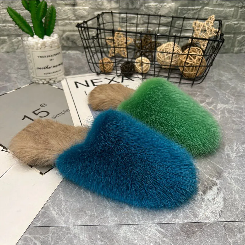 

New Fashion Women's Slippers Mink Fur Slippers For Women 2026 Spring New Arrivals Plush Shoes Woman Comfort Non Slip Woman Shoes