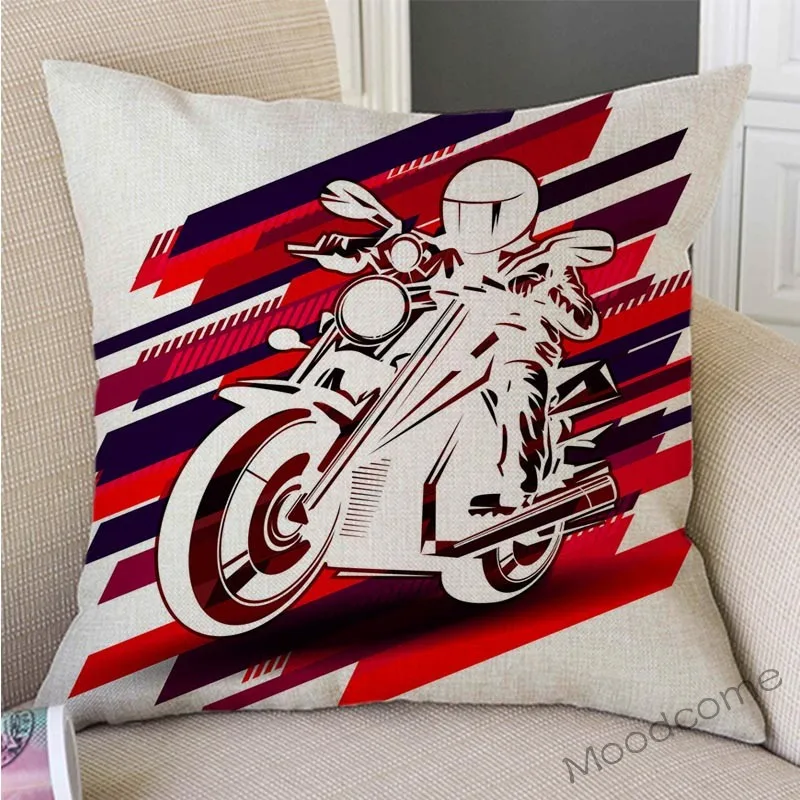 Nordic Motorbike Race Biker Club Car Pillow Case US Flag Motorcycle Art Sofa Chair Waist Pillow Beige Linen Decor Cushion Covers