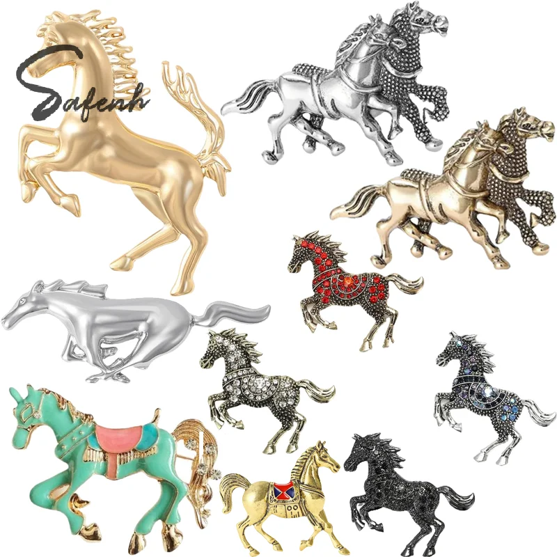 Vintage Zodiac Horse Brooches Metal Steed Animal Pins for Women Men Clothing Decoration Accessories Badge Jewelry Gifts