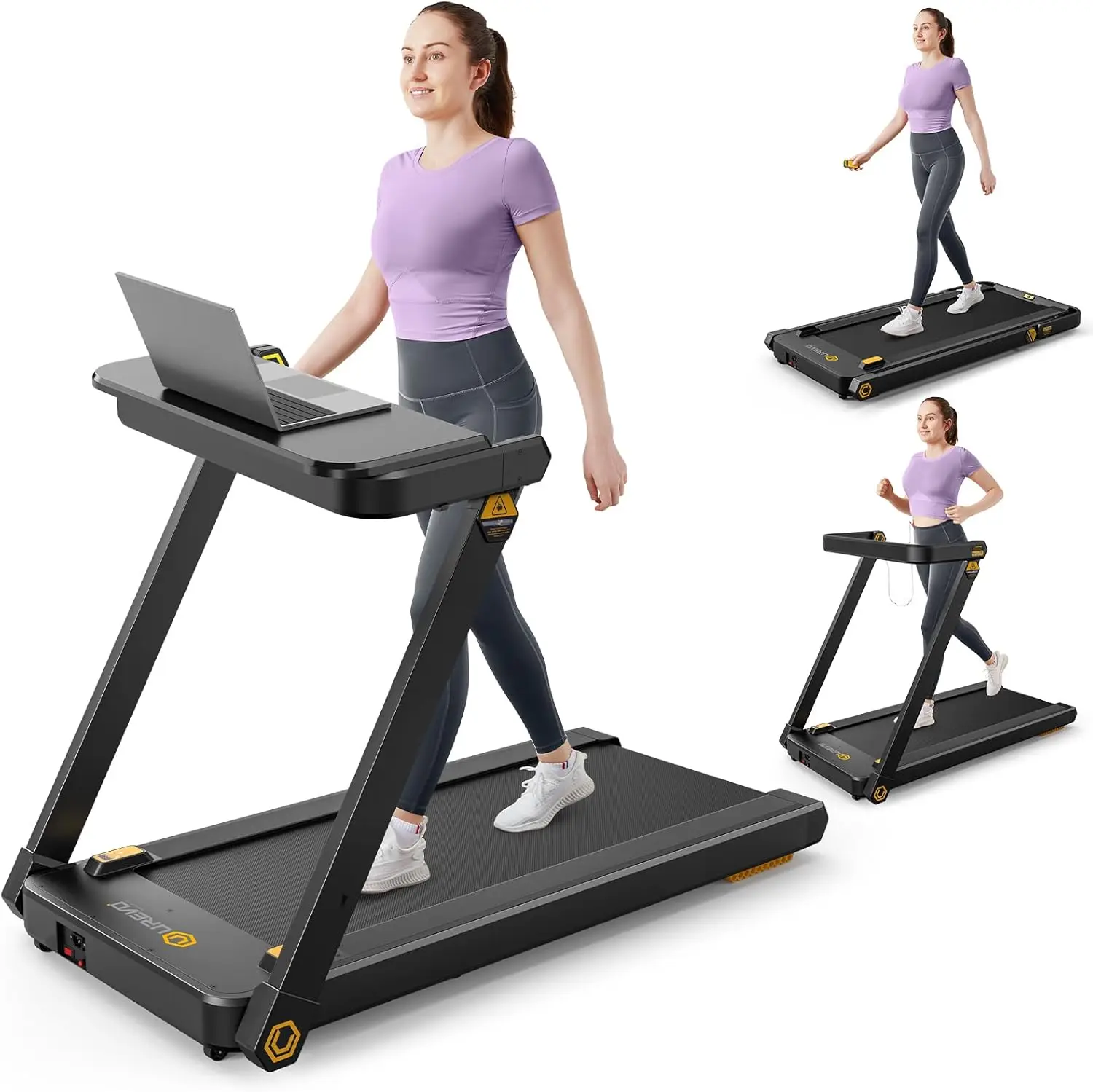 Treadmill with Desk, 3 in 1 Foldable Treadmill with Removable Desk, Install Free Under Desk Treadmill, 3HP Powerful Walkin