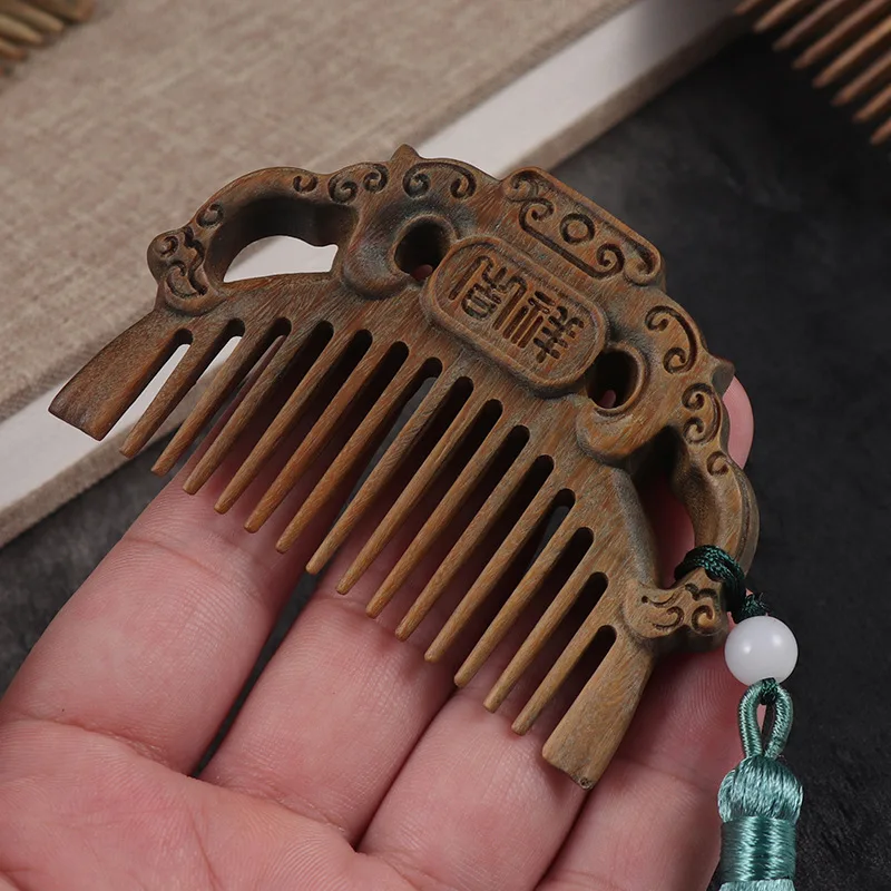 Portable Natural Sandalwood Comb Handmade Engrave Wooden Comb Head Scraping Massage Hairdressing Hair Health Care Tool