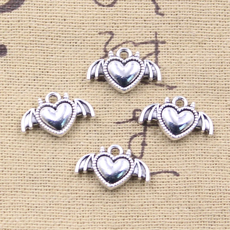20 sztuk Charms Demon Wings Heart Of Devil 11x18mm antyczne srebro kolorowe wisiorki DIY rzemiosło Making znalezienie ręcznie robiona biżuteria tybetańska