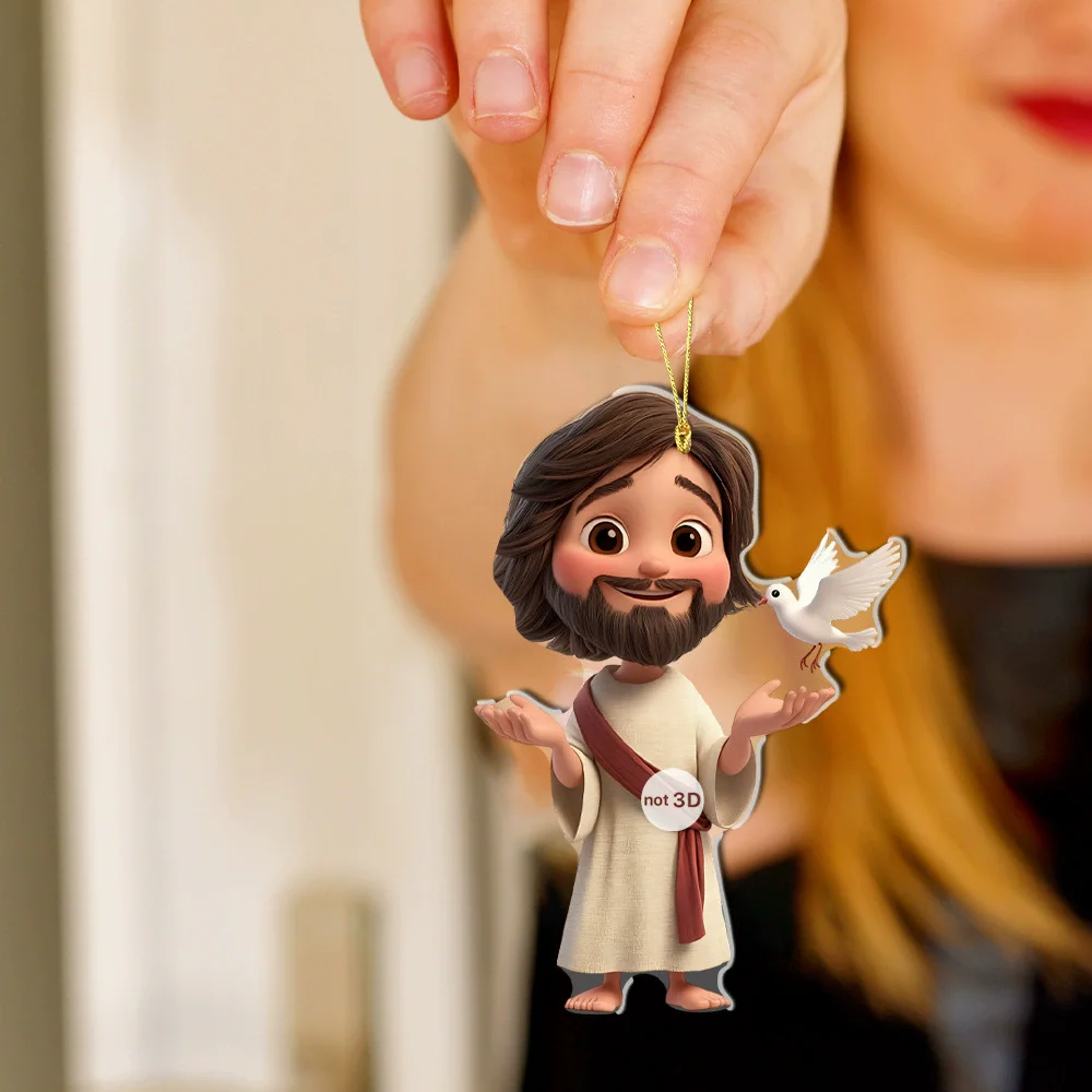 2D Flat Acrylic Jesus Figurine Pendant Keychain Car Rearview Mirror Hanging Ornament Interior Decoration Backpack Accessories