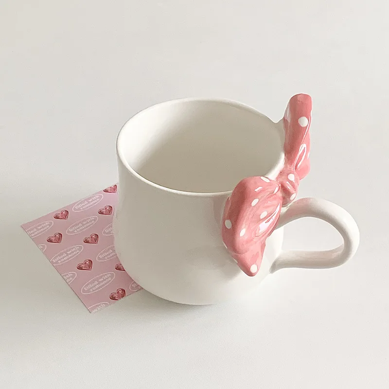 

Ins Style Design Niche Bow Ceramic Cup Girls High Value Coffee Cup Suitable for Office and Study
