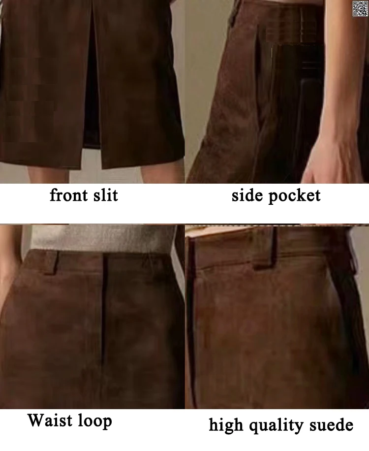High Grade Kid Suede Leather Skirt For Women Winter New Old Money Upgraded Imported Suede Jupe Front Split Waist Loop Faldas