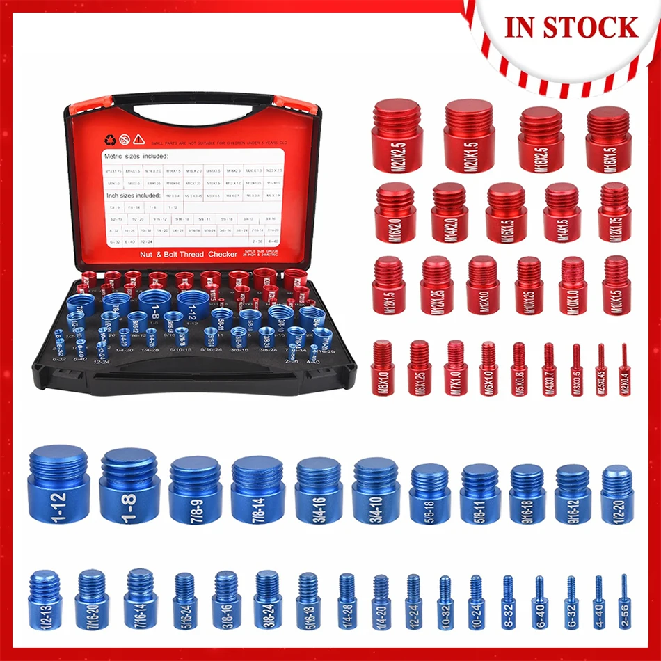 52PCS Metric Imperial Bolt Nut Gauge Tool Wear Resistant Precise Nut Bolt Thread Checker for Plumber Machinist and Handymen