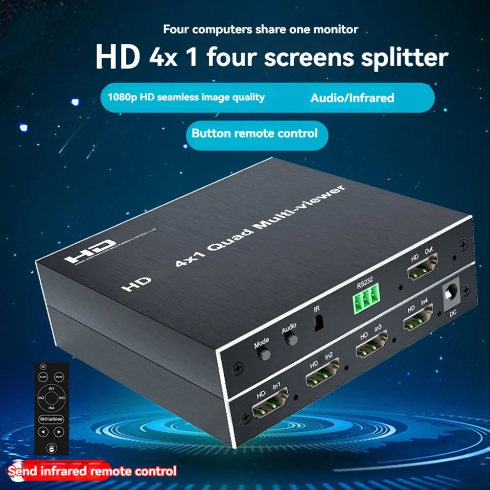 

Модернизированный переключатель HD 1080P, 4 в 1, видеораспределитель, разветвитель с дистанционным управлением, совместимый сплиттер для ПК, вилка стандарта США