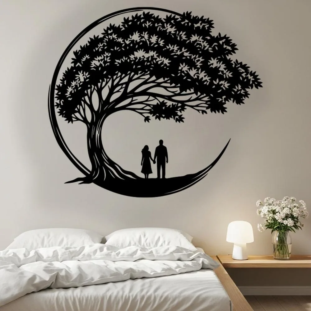 Tree of Life Couple Metal Wall Art, Oversized Romantic Tree‑Style Silhouette Mural, Weather‑Resistant Iron Wall Sign