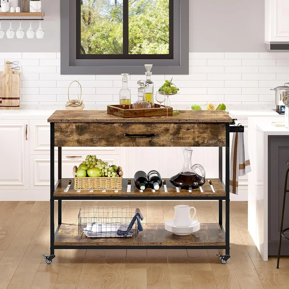 

Rolling Kitchen Island on Wheels with Drawer, 40" W Kitchen Cart with Storage Shelf and Towel Bar for Dining Room/Living Room