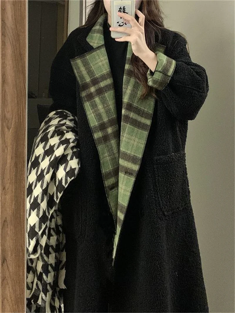 

Wearing a Plaid Woolen Coat On Both Sides Women's Autumn And Winter 2023 Loose Fitting Medium Length Thickened Premium Overcoat