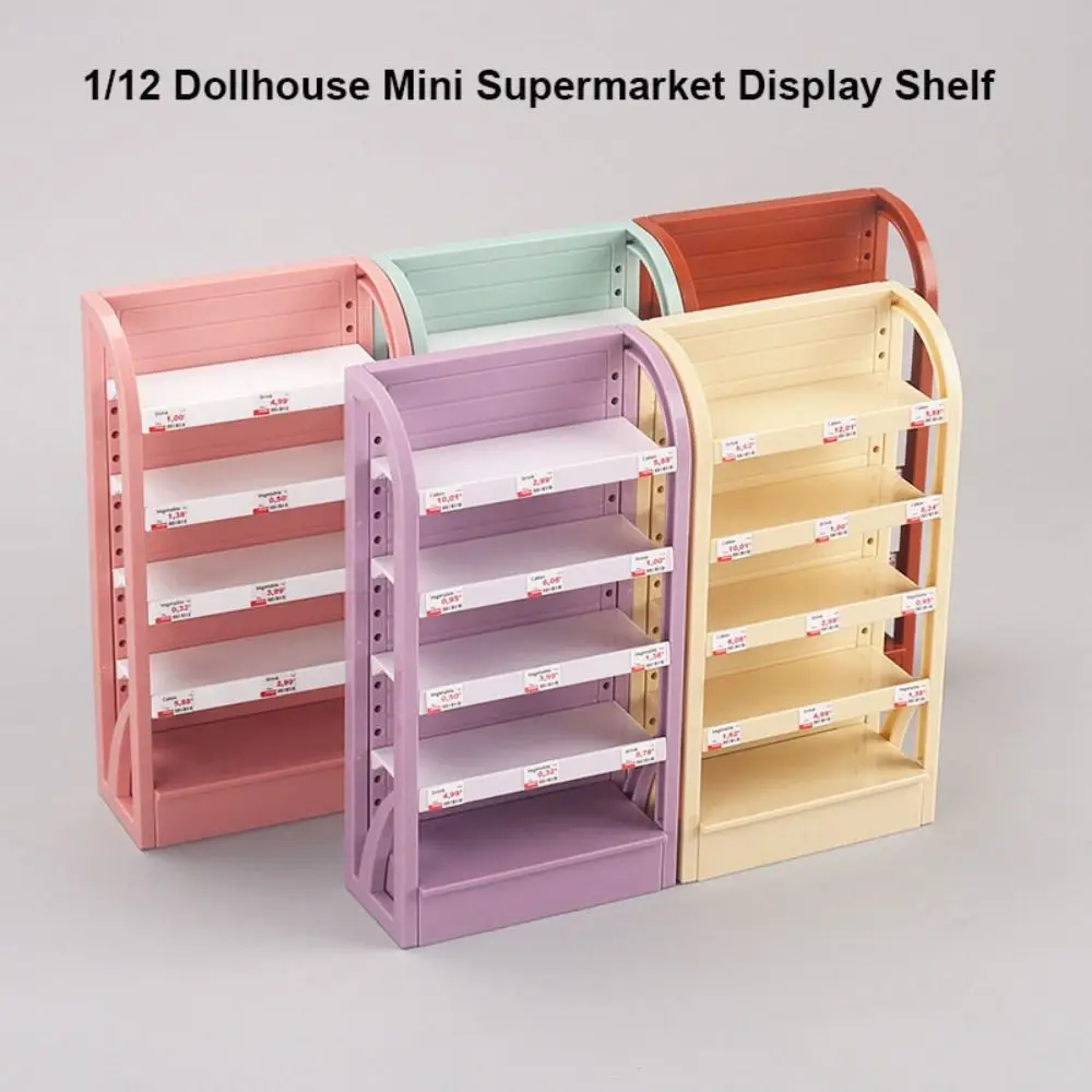 Novo mini armário de casa de bonecas 1/12, plástico, 5 cores, prateleira de exibição de supermercado, 9.5*4.3*14.5cm, acessórios de móveis em miniatura