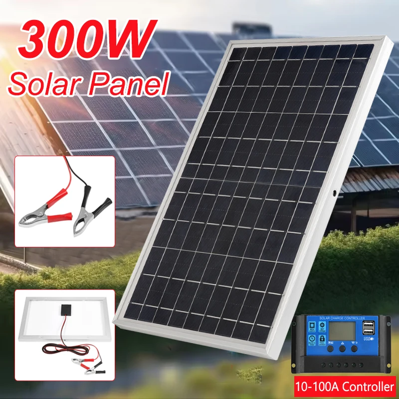 600 W Outdoor-Solarpanel-Set, 300 W, 18 V, polykristalliner, tragbarer, wiederaufladbarer Solarzellen-Solargenerator für Zuhause, Beleuchtung, Camp