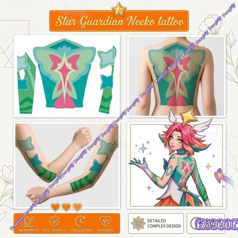 Star Guardian Neeko Temporary Tattoo Stickers For Back And Arm Cosplay Photo Props Disposable Decorative Stickers For Game Anime view 2