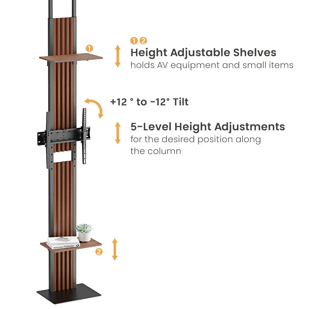 바닥부터 천장까지 높이 조절 가능 TV 스탠드, 선반 포함, 32-65 인치 TV용