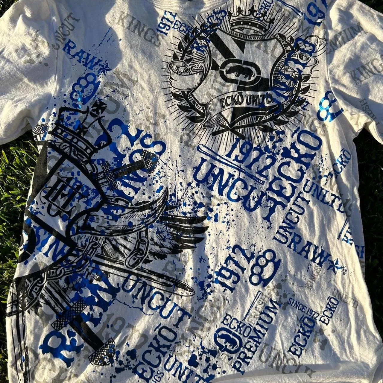 Blue ink Splatter Ecko T-Shirt Mens Gothic Style Hip-Hop American Fashion Tees Couple Casual Streetwear
