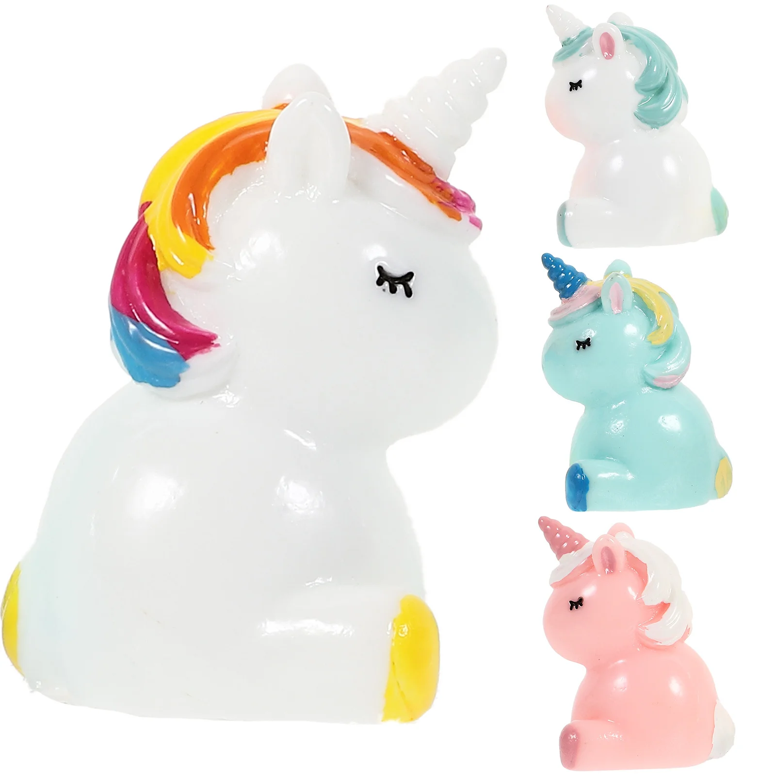 

4 шт. миниатюрный декор из смолы с единорогом, креативный глянцевый крошечный орнамент для сада, рабочего стола, бонсай, украшение для торта
