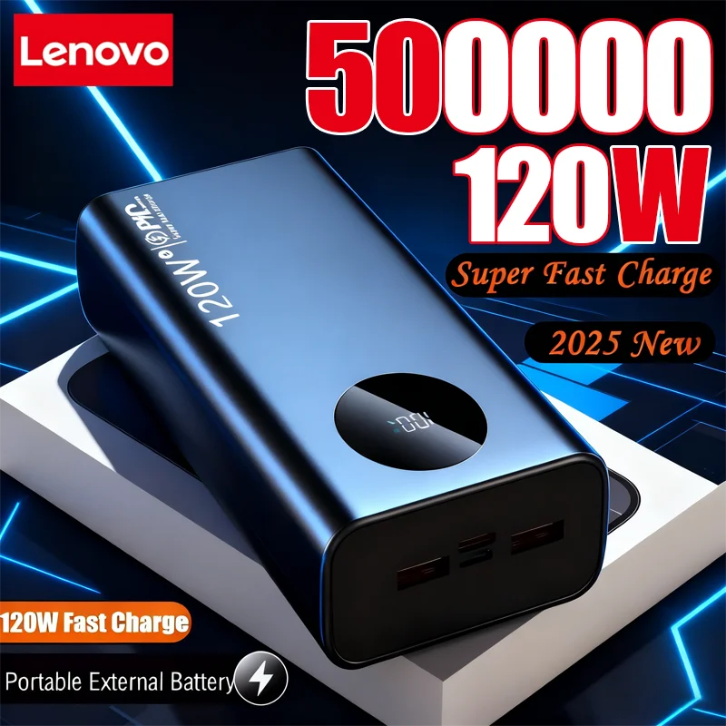 Lenovo 200000mAh Power Bank 120W Ultra Fast Charging Ultra-Capacity Portable Battery Charger Moblie Powerbank For IPhone Samsung