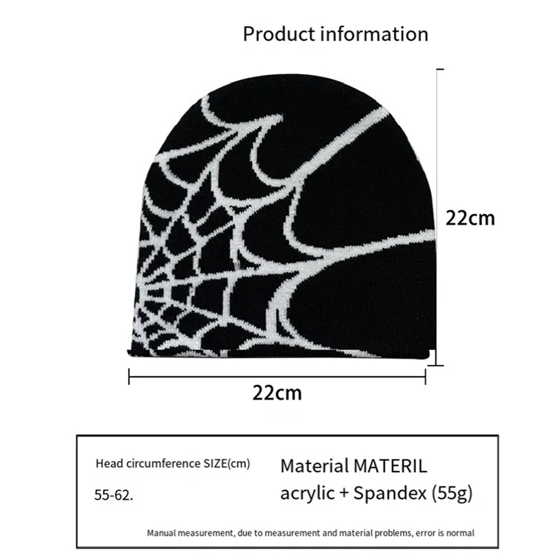 ABJT-Women Beanie Winter Warm Beanies Men Casual Skullies Outdoor Y2K Gothic Spider Pattern Wool Acrylic Knitted Hat A Durable