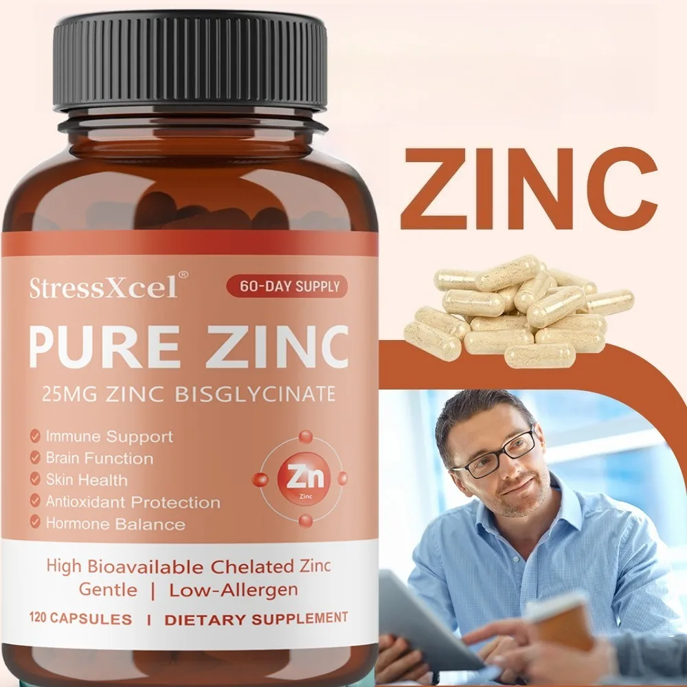 Premium Pure Zinc Capsules 25 Mg Supplement, High Absorption, Boosts Immune, Antioxidant, Skin, Cognitive Health
