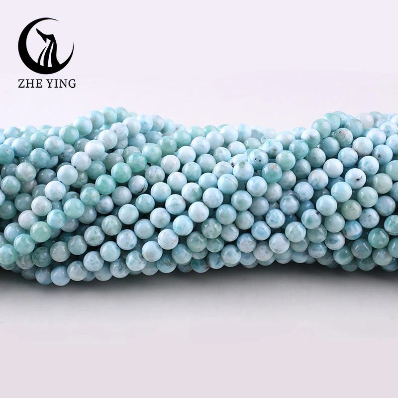 Zhe Ying 100% Genuine Dominican Larimar Gemstone Beads Loose Smooth Healing Power Stone Beads for Jewelry Making Strand 15''