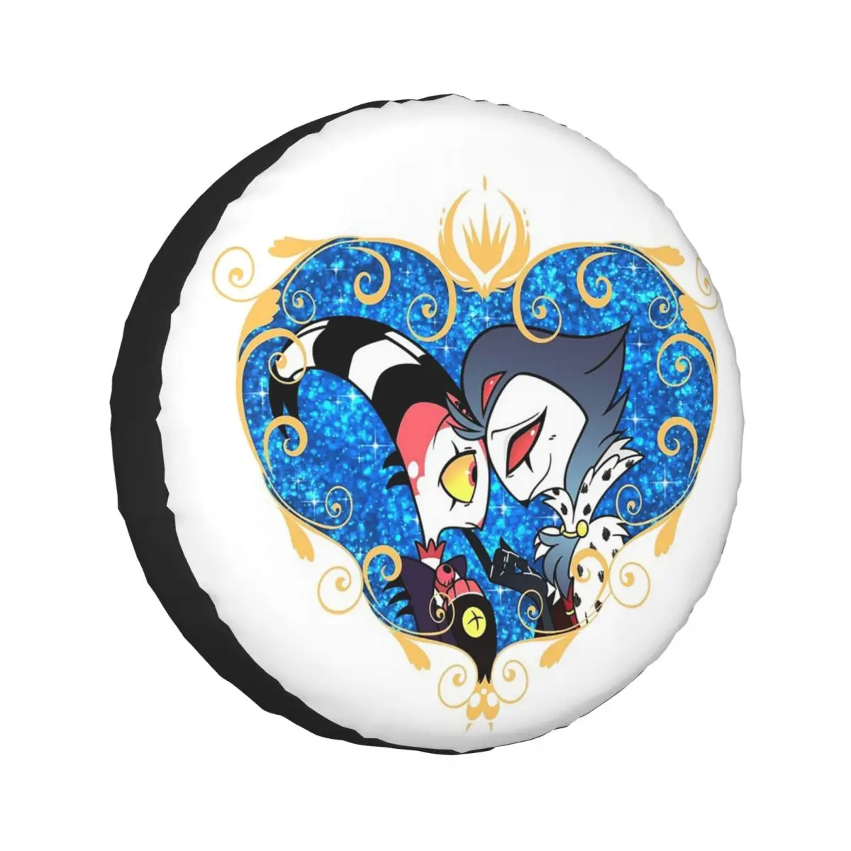 

Custom Helluva Boss Stolas And Blitzo Heart Frame Spare Tire Cover for Jeep SUV RV 4WD Vehicle 4x4 Wheel Protector Covers