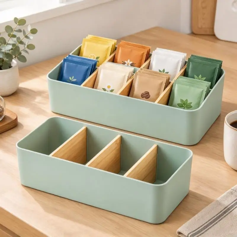 2Pcs Compartment Boxes with Rounded Edges and Removable Divider Panels for Visible Small Item Storage 55KF