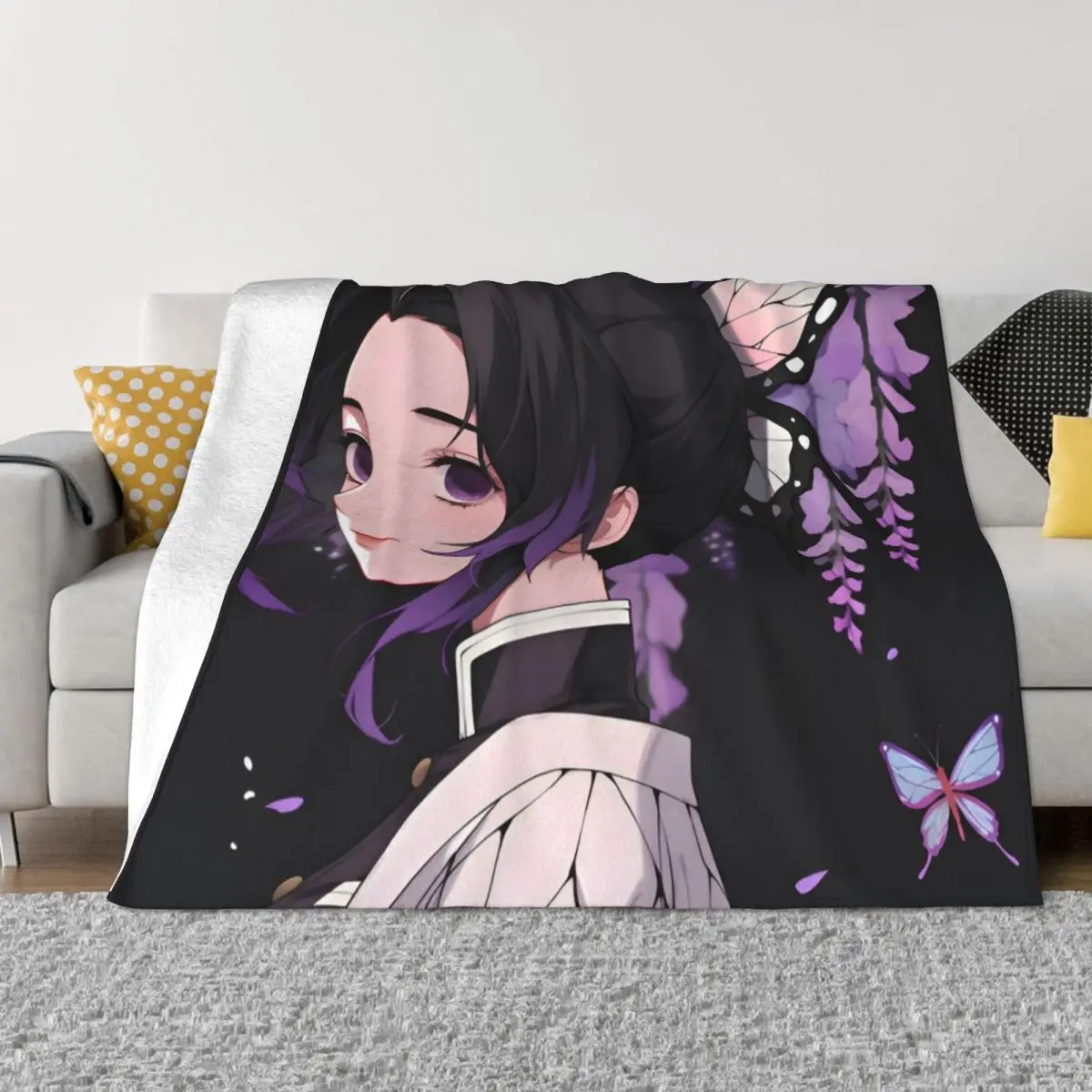 Shinobu DS Cute Anime Girl Throw Blanket Soft Plush Plaid Luxury Designer Blankets