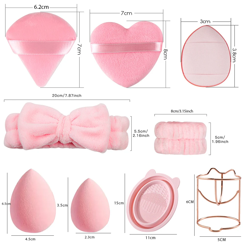 17PCS Makeup Sponge Blender Beauty Egg Foundation Cosmetic Sponges Powder Puff Women Makeup Tools Wrist Strap Cleaning Set