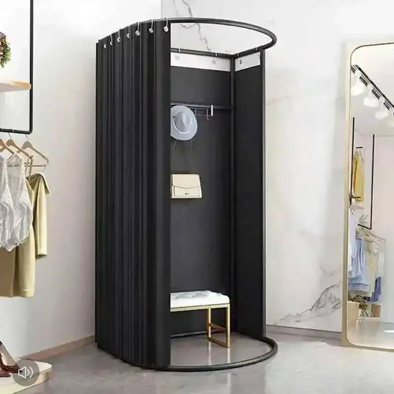 حامل بسيط المحمول تخزين الستار تخزين الرف غرفة المنقولة خلع الملابس المؤقتة متجر الملابس الطابق تركيب غرفة رف شاشة #5