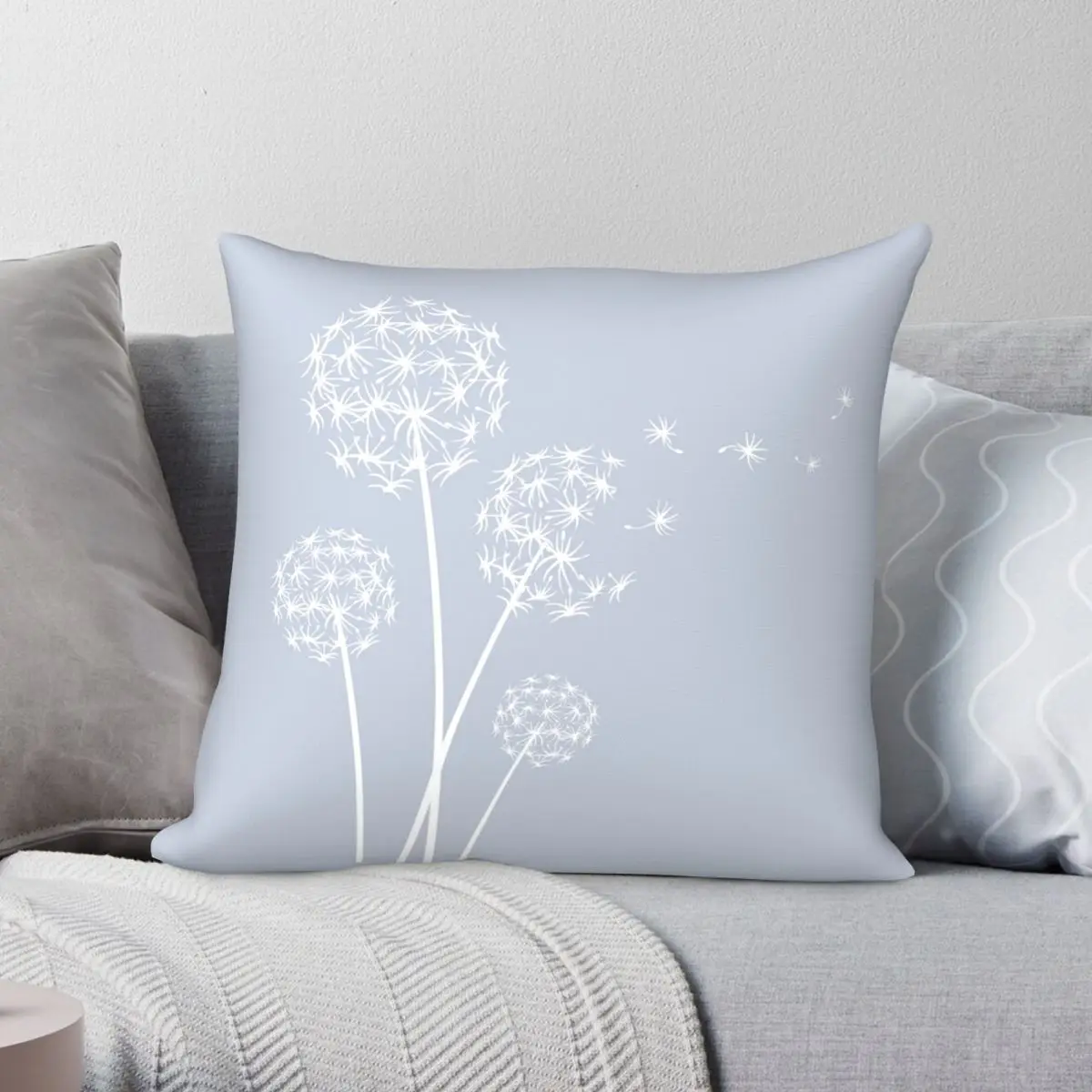 Dandelion With Pastel Gray Pillowcase Polyester Linen Velvet Creative Zip Decor Throw Pillow Case Sofa Cushion Case 45x45