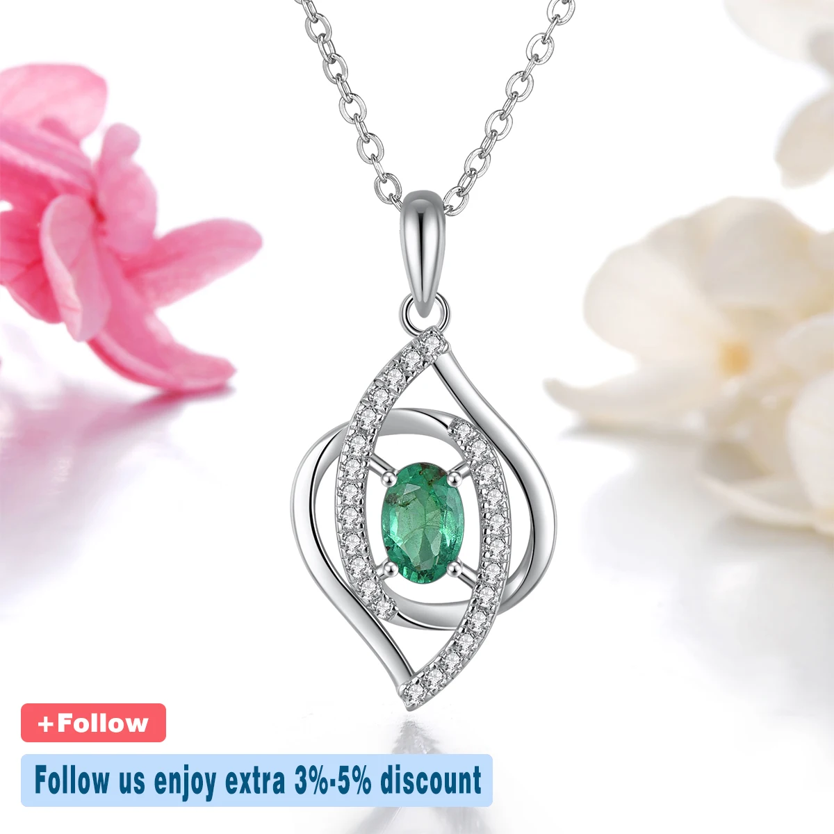 Natural Genuine Precious Emerald Solid Sterling Silver Pendants 0.45 Carats Classic Fine Jewelry Design S925 Rhodium Plated - Image 3