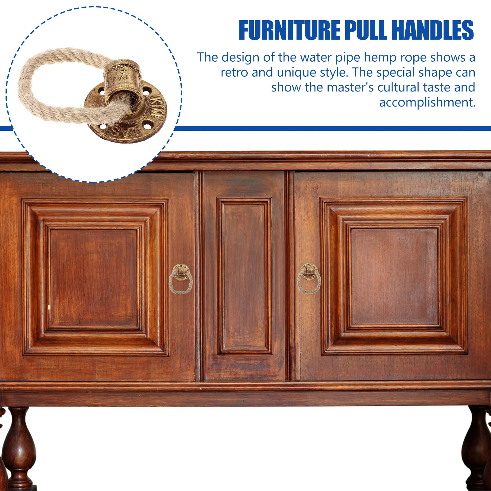 

Vintage Rope Pull Handle Set of 2 Drop Ring Drawer Knob for Cupboard Door Cabinet Wardrobe Dresser Rustic Furniture Hardware