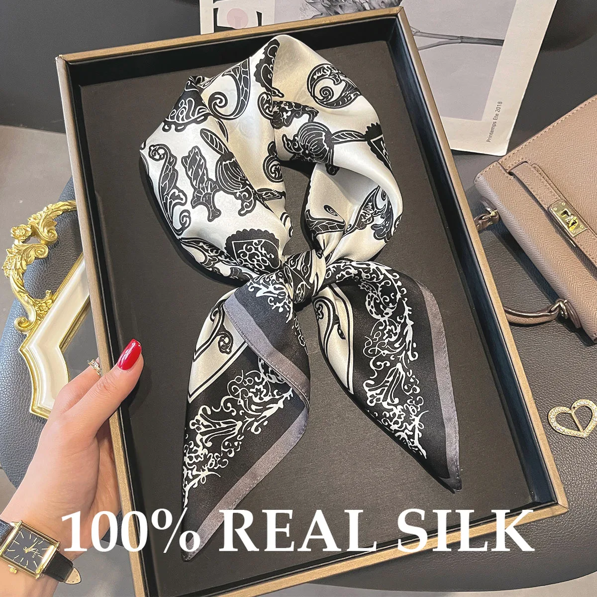 

Шарф с завязками на шею, квадратный шарф из 100% натурального шелка, платок-бандана, шейный платок из чистого шелка, шарфы, шаль, роскошное пончо