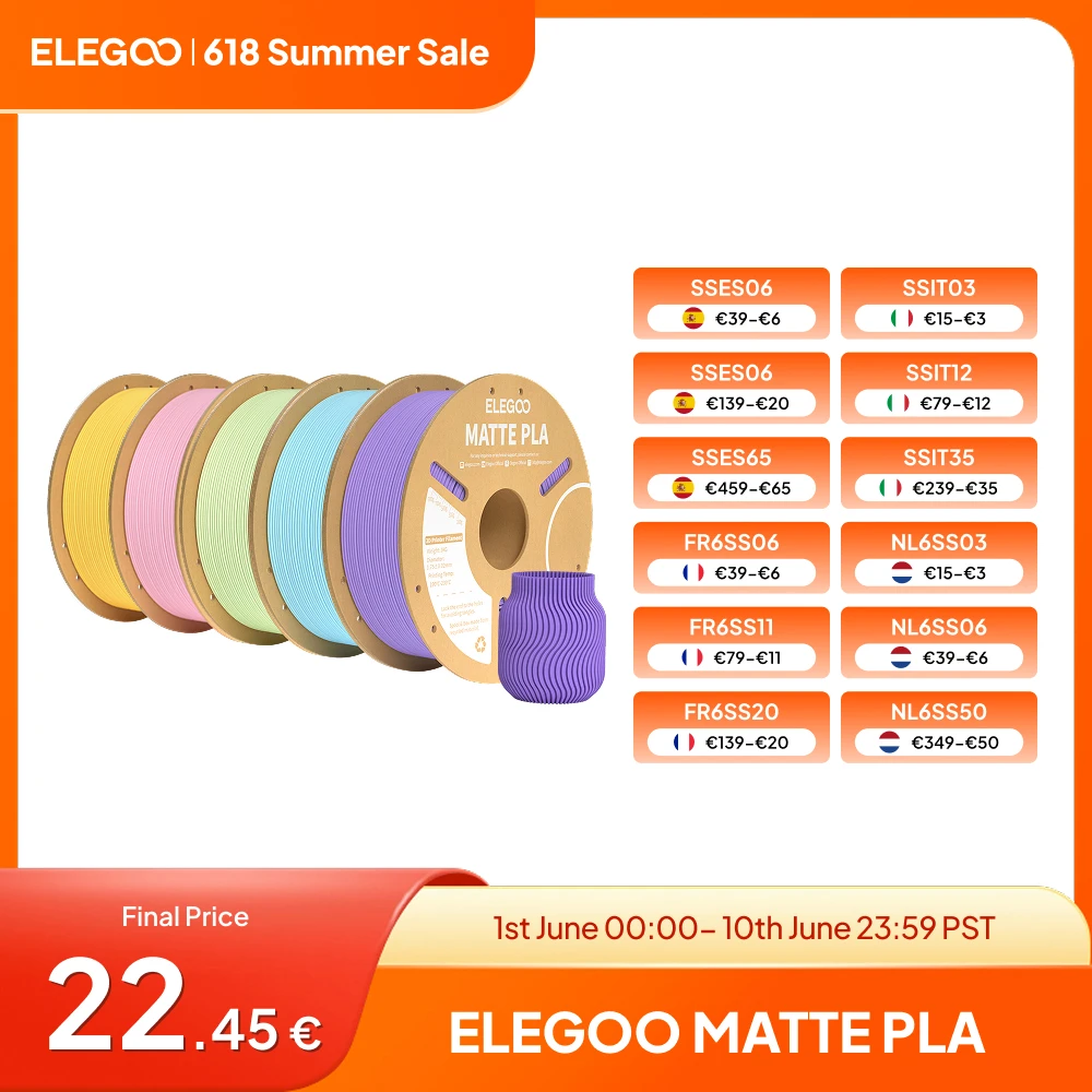 

ELEGOO Matte PLA Filament 1KG,1.75mm FDM 3D Printer Filament Dimensional Accuracy +/- 0.02mm, 1kg Carboard Spool (2.2lbs)
