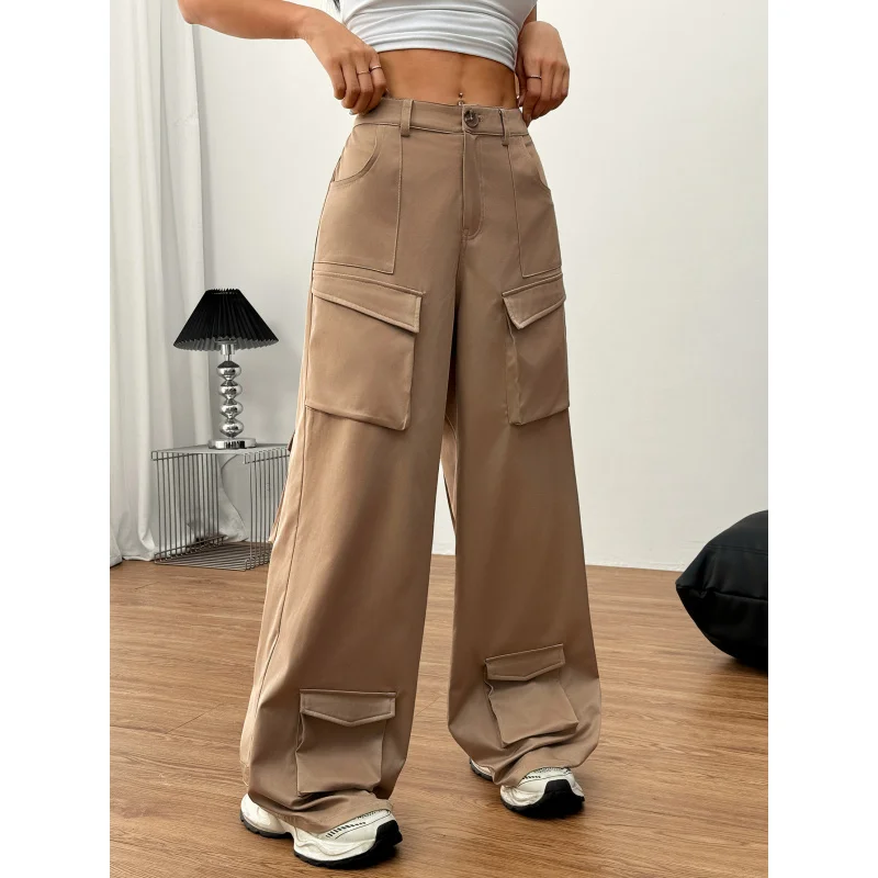 YQ1-2025Primavera Estate delle nuove donne allentate casual stile americano pantaloni lunghi a gamba larga pantaloni cargo con tasca da strada