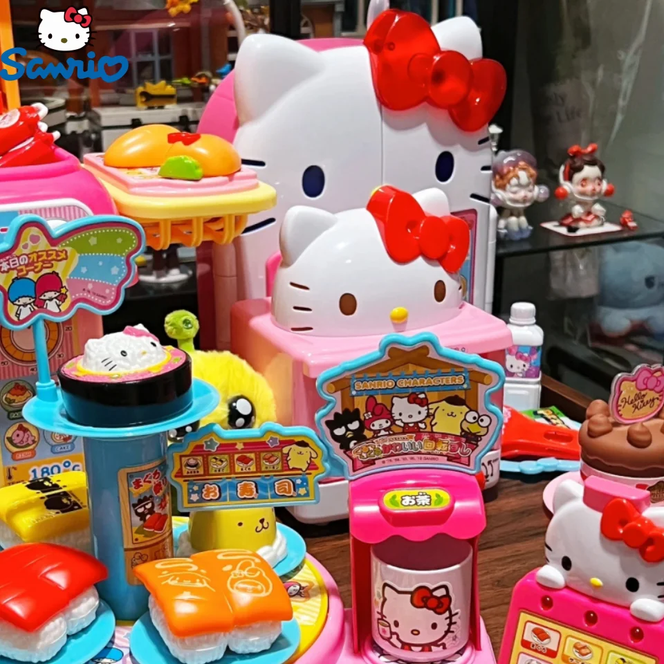 Original Sanrio Hello Kitty Simulation Kitchen Cartoon Kawaii Small Refrigerator Children'S Play House Set Christmas Gift Toy