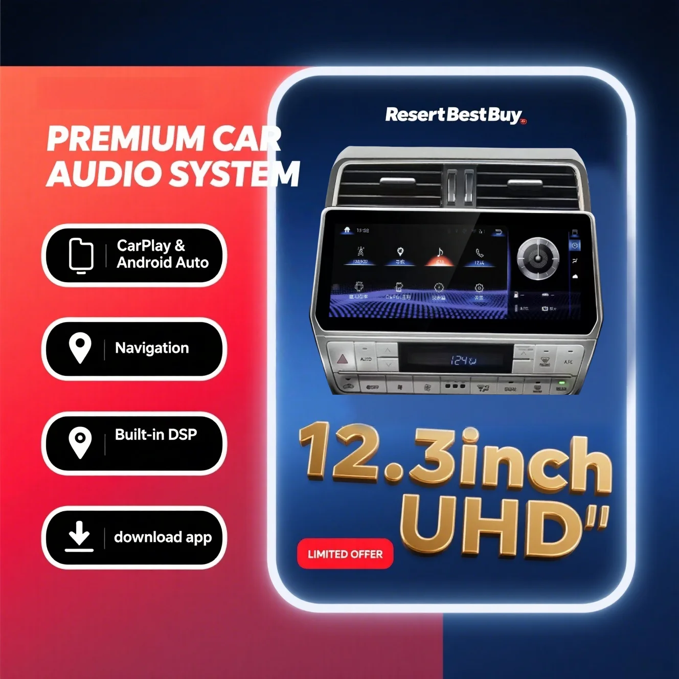 12.3inch Carplay For Toyota Land cruise 2014-2020 high edition Head unit Radio Wireless CarPlay Snapdragon665/Qualcomm/DSP