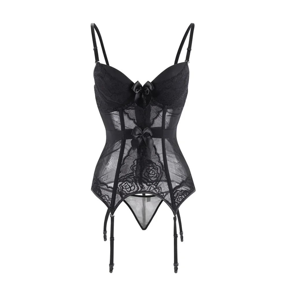

Women Sexy Lingerie Corsets Erotic Korse Transparent Lace Mesh Corset Top Underwear Slim Waist Bustier Push Up Corselet