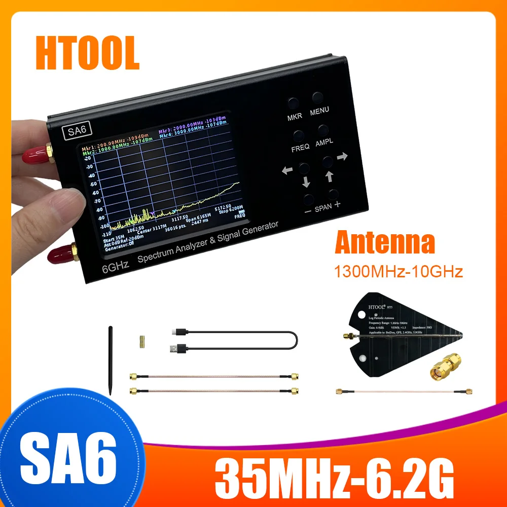 SA6 Spectrum Analyzer 6G Signal Generator 35M-6.2GHz Signal Source 1300MHz-10GHz Log Periodic Antenna Test Signal Equipment