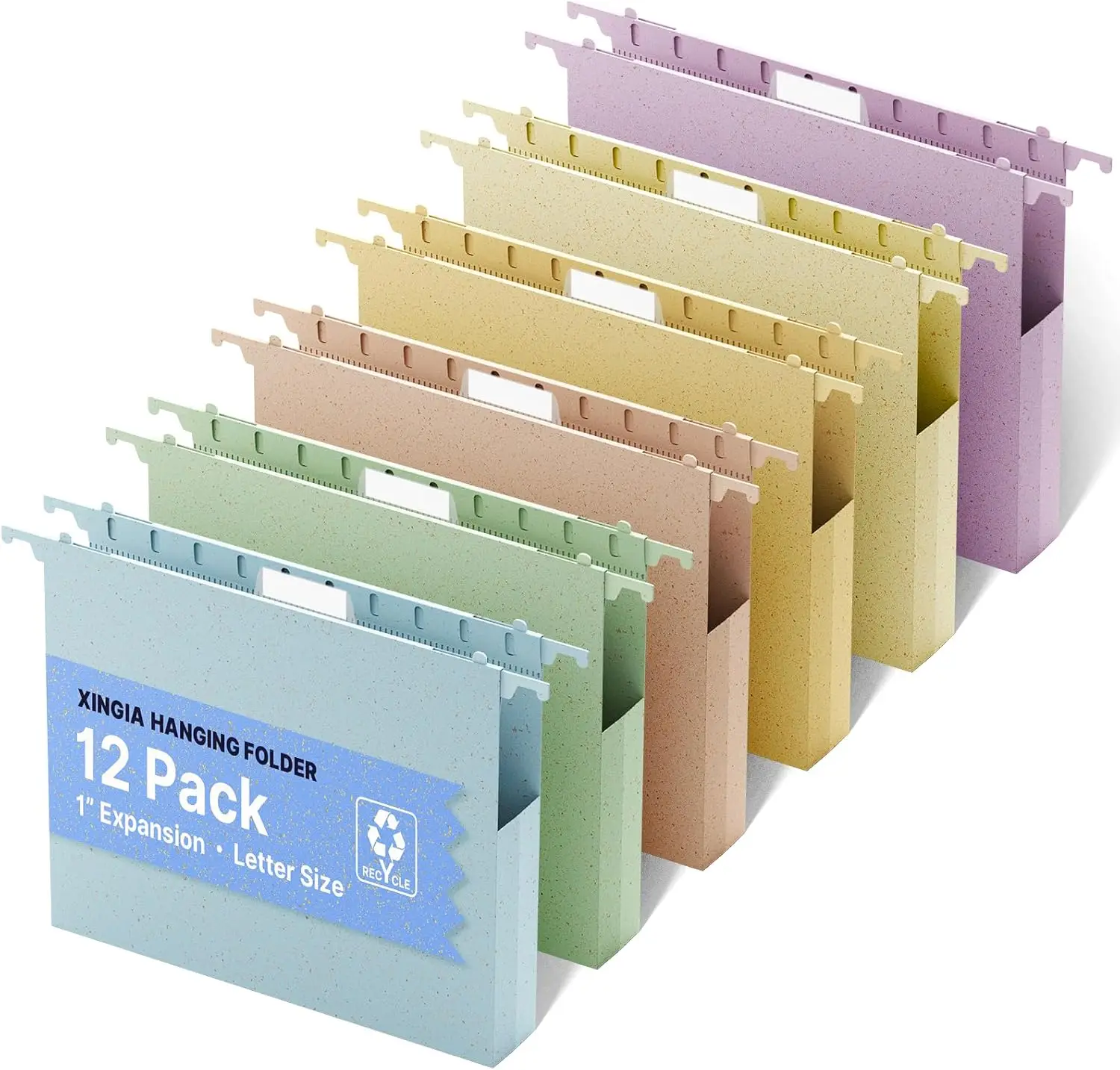 

12 Pack Plastic Hanging File Folders, Letter Size, 1" Expandable with Tabs, Assorted Colors for Office & Home Organization