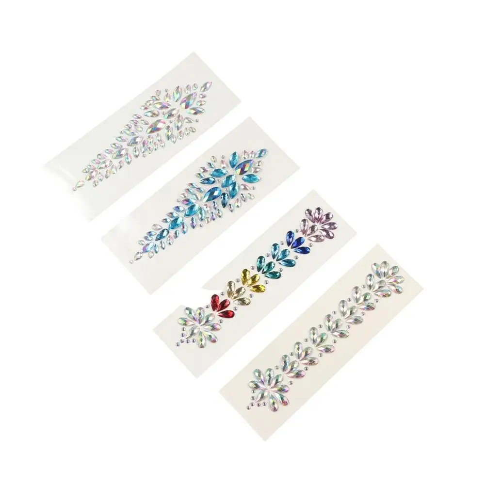 Mode EDM Musik Festival Tattoo Aufkleber 3D Glitter Kristall Stirn Aufkleber Gesicht Aufkleber Selbstklebende Körper Gesicht Farbige Strass