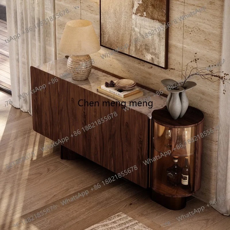 E153 Solid wood dining side cabinet integrated locker against the wall, villa antique art dining side cabinet