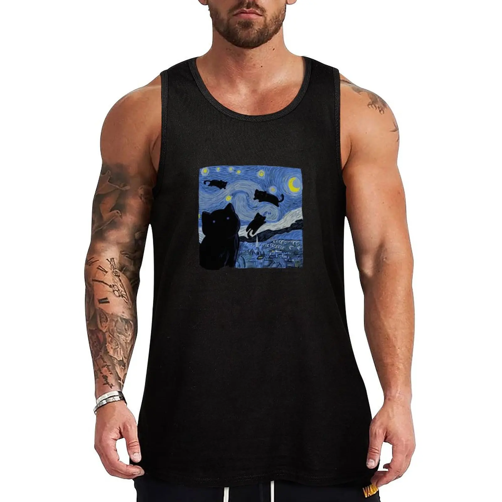

The Starry Cat Night Tank Top gym shirt man t-shirt for men gym men