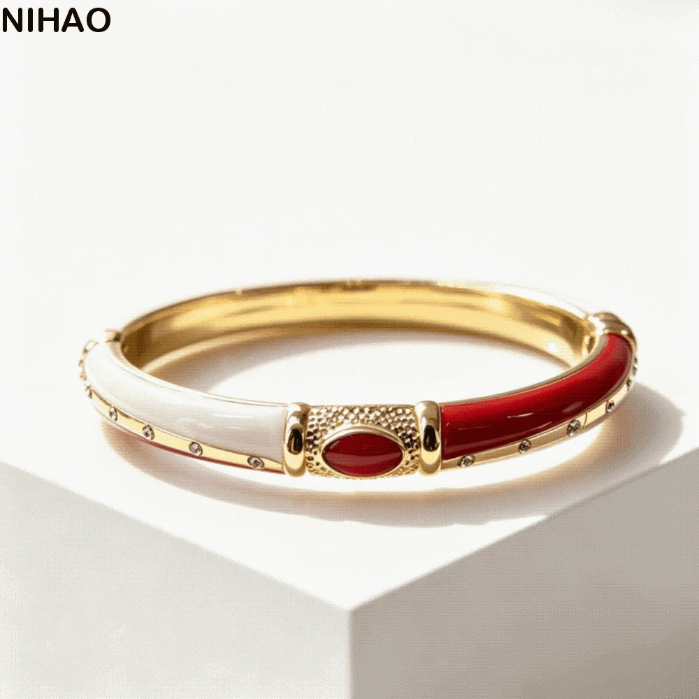 Splicing Color Block Rhinestone Bangle Inlaid Rhinestone Drip Oil Craft Enamel Bangle New Design All-match