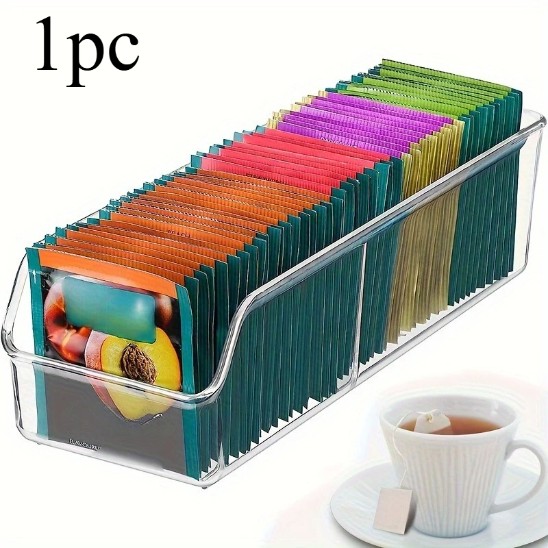 1pc Clear Tea Bag Organizer Box - Storage Holder for Sugar, Coffee, and Spices - Cabinet and Countertop Storage Solution - view 2