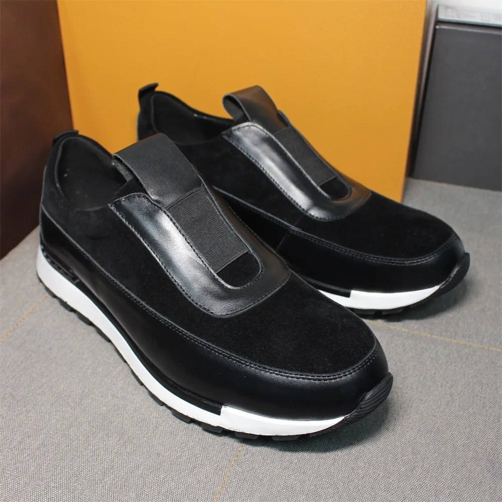 

Patchwork Round Head Slip on Flats Leather Men Casual Shoes Spring Soft Sole Sneakers Fashion Dress Shoes