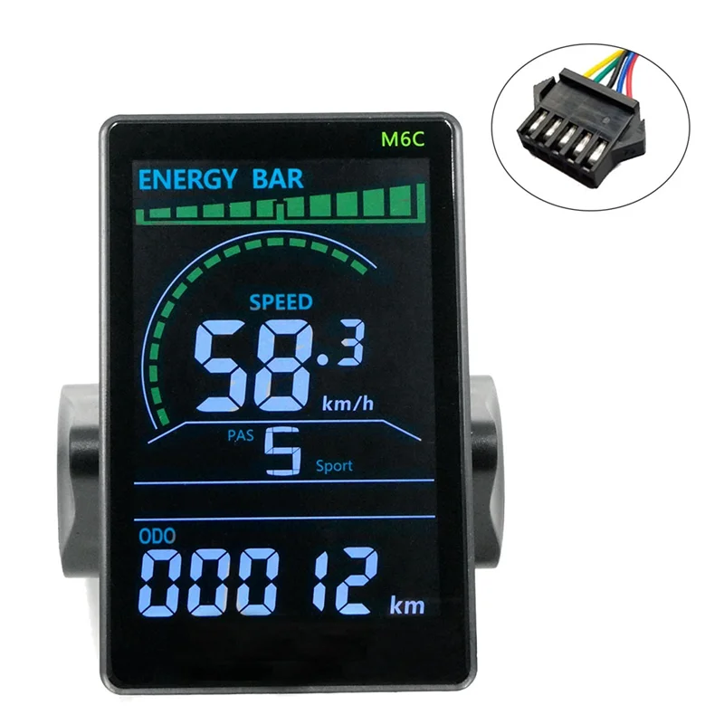 M6C Electric Bike LCD Display Meter 24V-60V E Scooter Panel Color Screen with USB for Mountain Electric Bike(SM 5PIN)