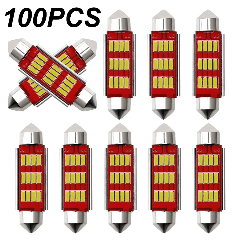 

100PCS CANBUS C5W Festoon 12V Car LED 4014SMD Bulb 31mm 36mm 39mm 41mm Car Interior Dome Lamp License Plate Reading Light 6000K