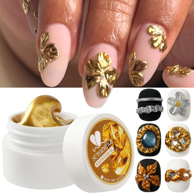 5g 3D Metallic Sculpting Gel for Nail Art Gold Silver Solid Embossed Gel Chrome 3D Flower Carving Manicure Jelly Extension Gel